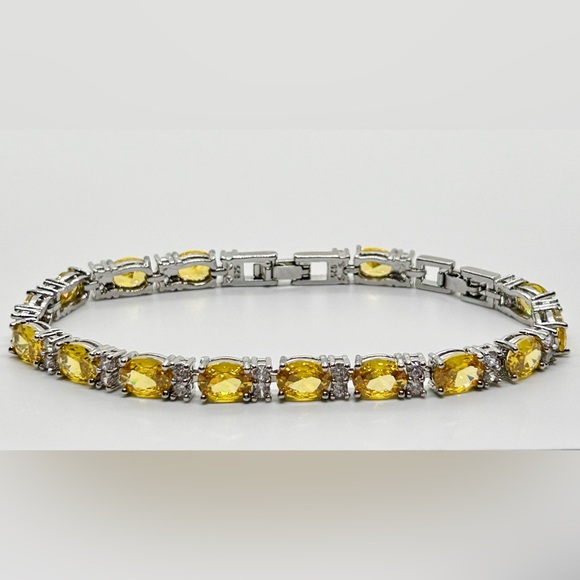 925 Sterling Silver Citrine Yellow Tennis Bracelet - Picture 7 of 8